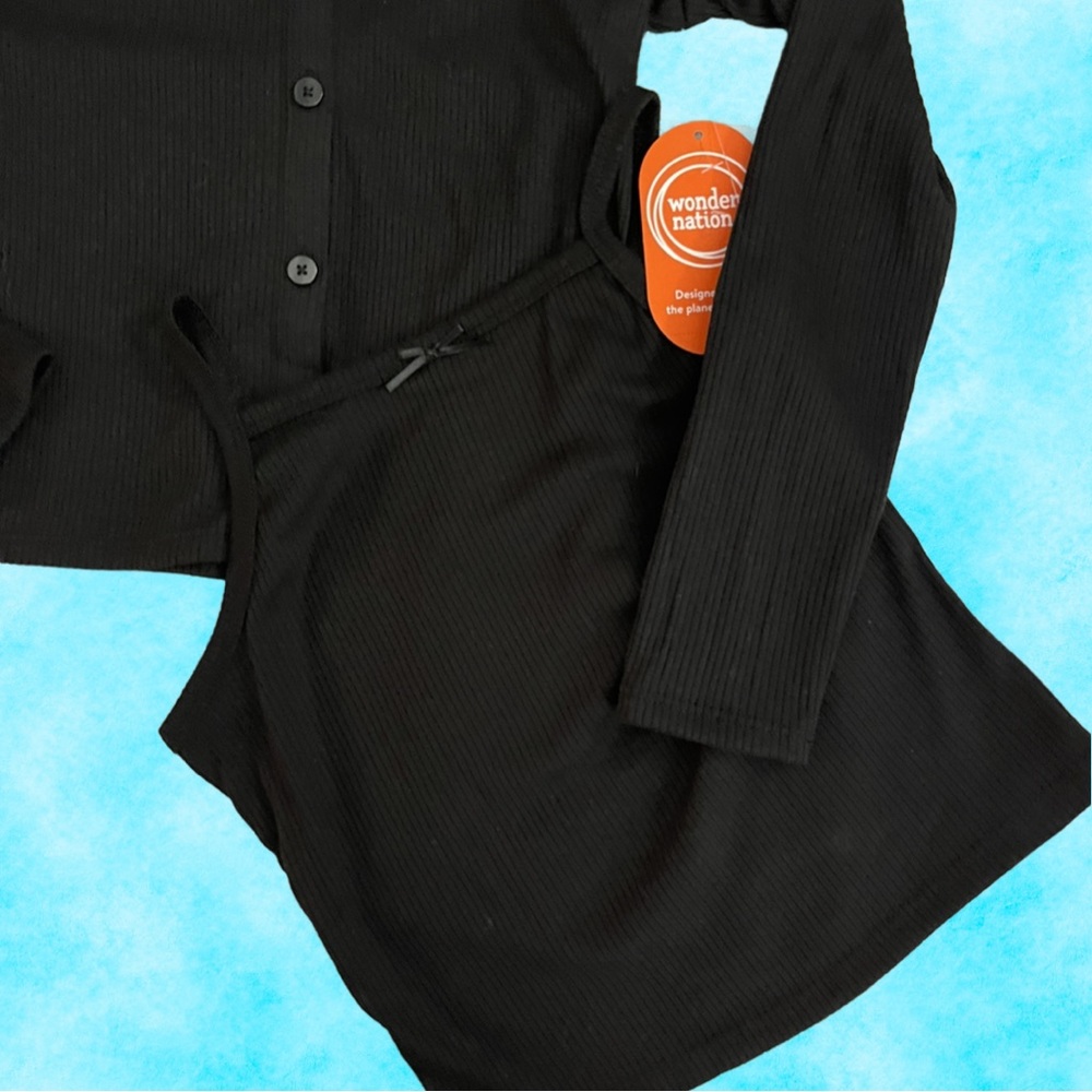 NWT Girl’s 2pc Sweater Set Black L 10 12 Cotton Blend Ribbed BACK TO SCHOOL NWT